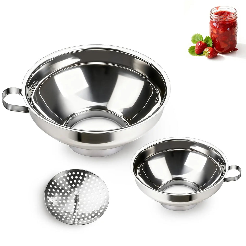 Canning Funnel with Strainer, Wide Mouth Funnels for Mason Jars, Stainless Steel Kitchen Canning Supplies, 3 Pack