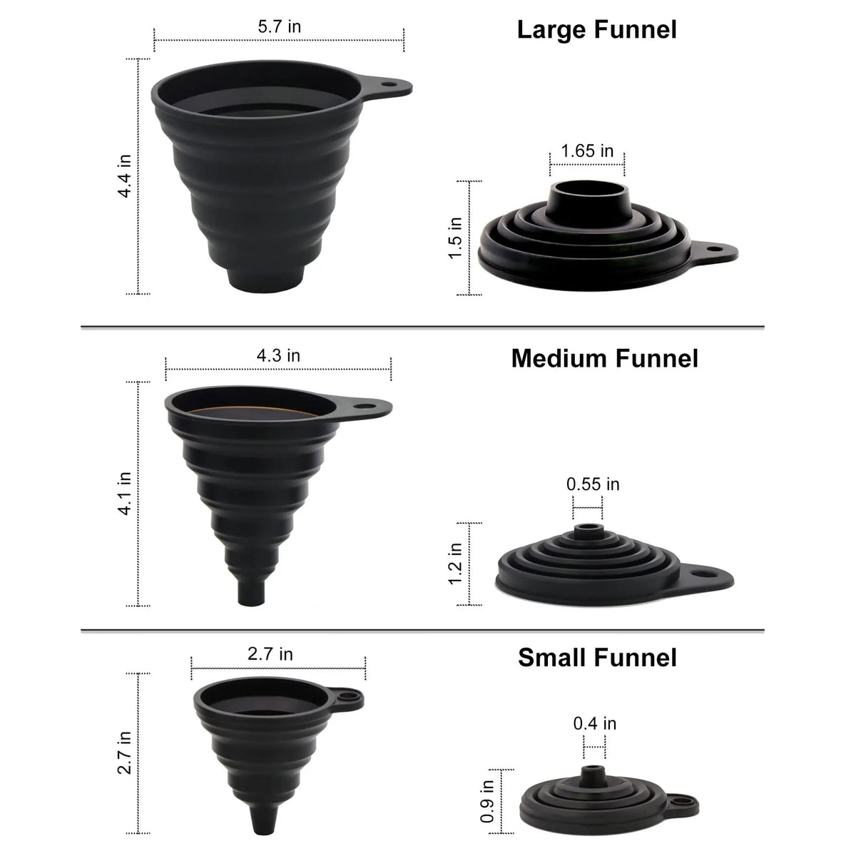 3 Pcs Kitchen Funnel Set, Silicone Collapsible Funnel for Kitchen Use Filling Bottles,Canning, Cooking and Water Powder Transfer
