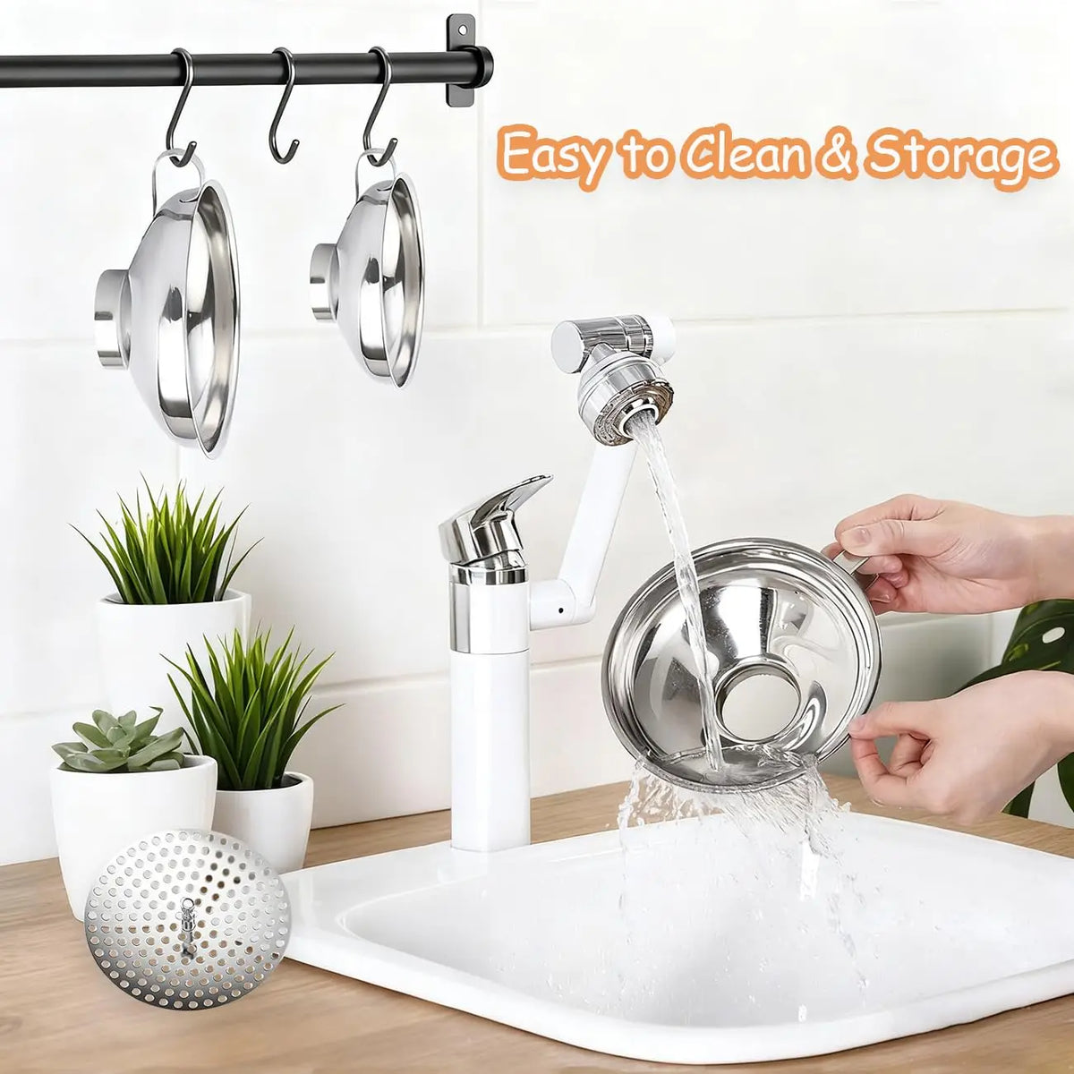 Canning Funnel with Strainer, Wide Mouth Funnels for Mason Jars, Stainless Steel Kitchen Canning Supplies, 3 Pack