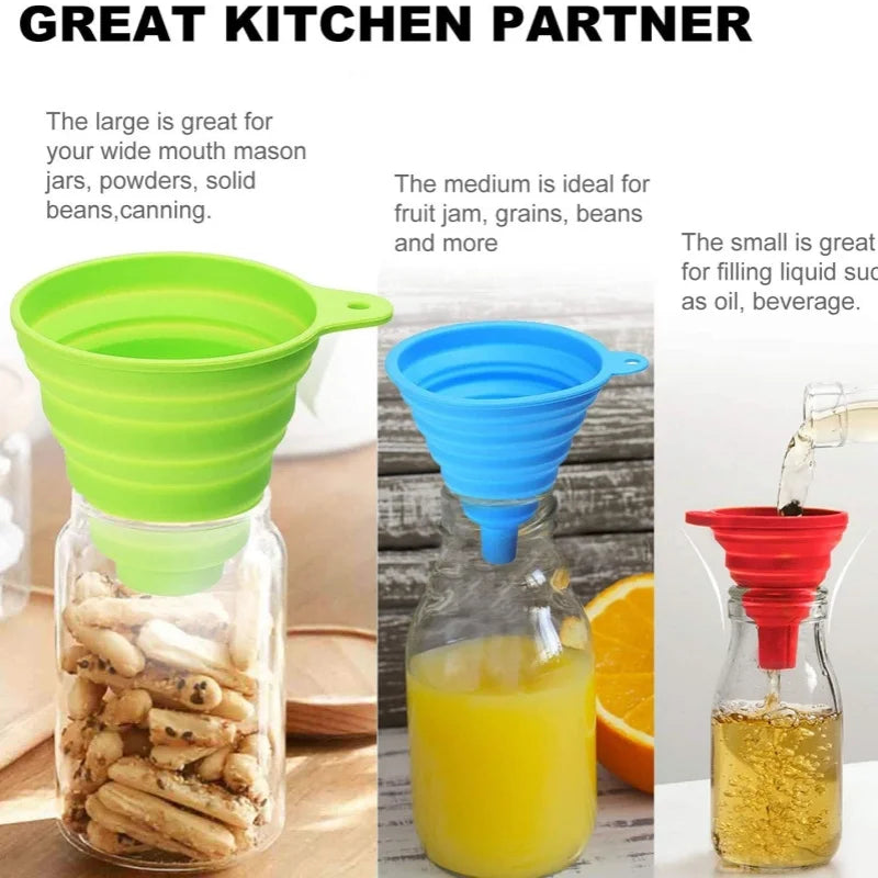 Silicone Folding Funnel Multifunctional Portable Mini Kitchen Retractable Oil Leak Household Liquid Dispenser Kitchen Utensils