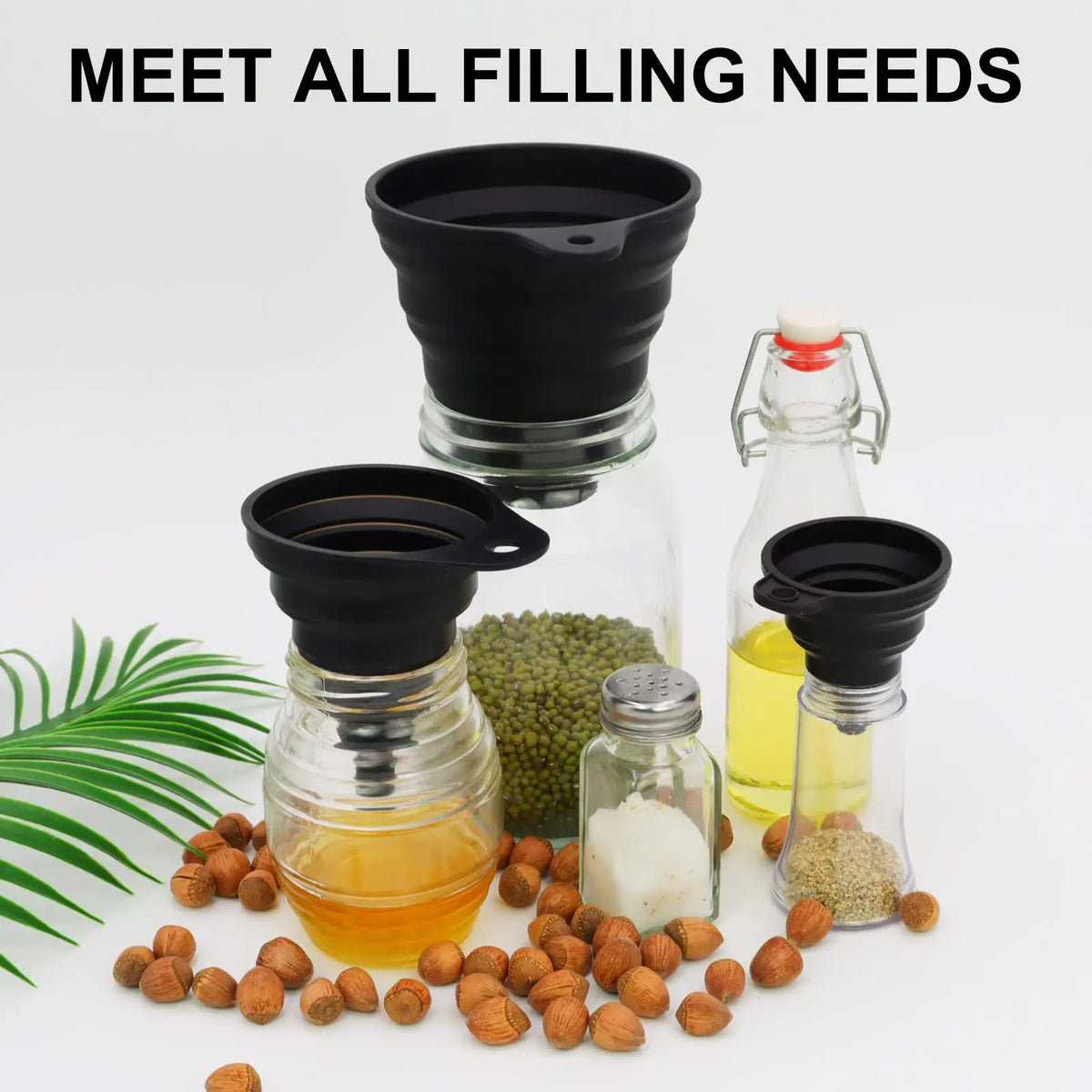3 Pcs Kitchen Funnel Set, Silicone Collapsible Funnel for Kitchen Use Filling Bottles,Canning, Cooking and Water Powder Transfer